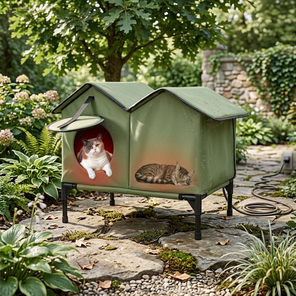 Weatherproof Outdoor Heated Cat House & Thermostatic Winter Shelter