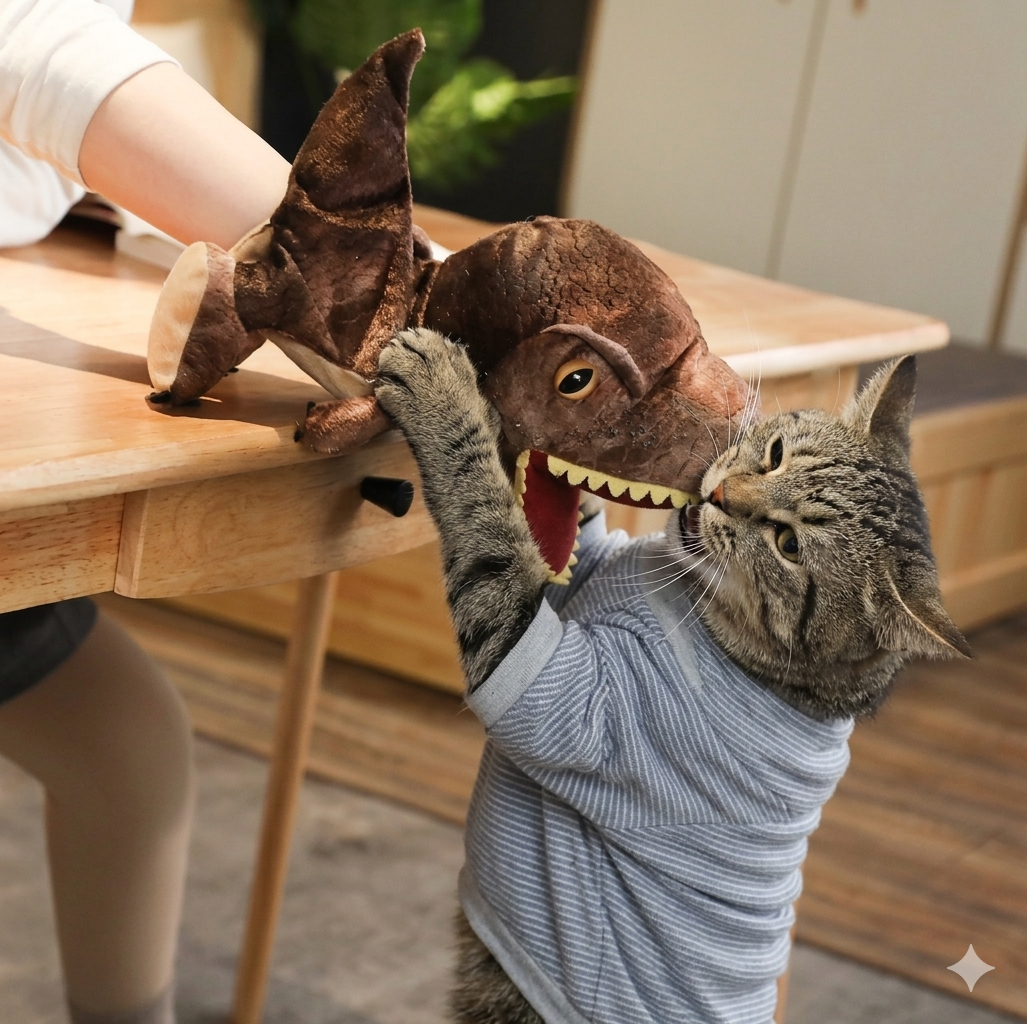Interactive Dinosaur Hand Puppet Toy for Cats