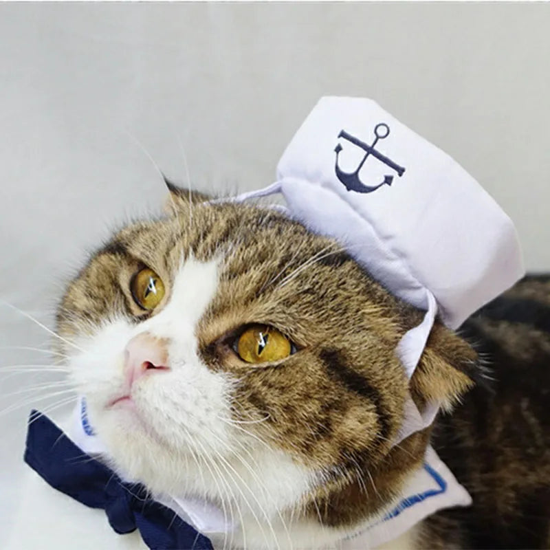 Nautical Navy Sailor Cat Cosplay Costume - Cute Two-Piece Pet Apparel Set