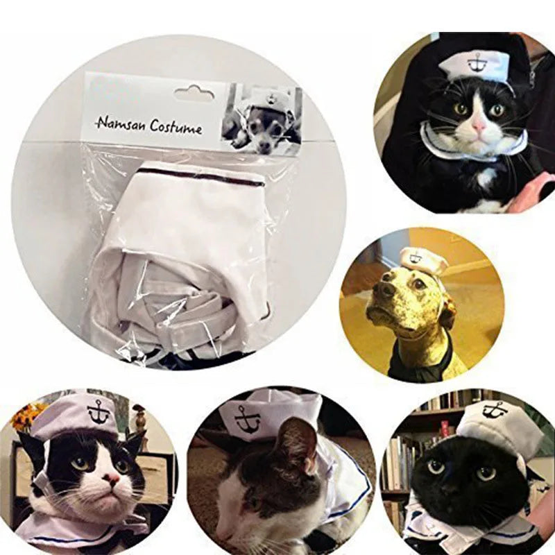 Nautical Navy Sailor Cat Cosplay Costume - Cute Two-Piece Pet Apparel Set