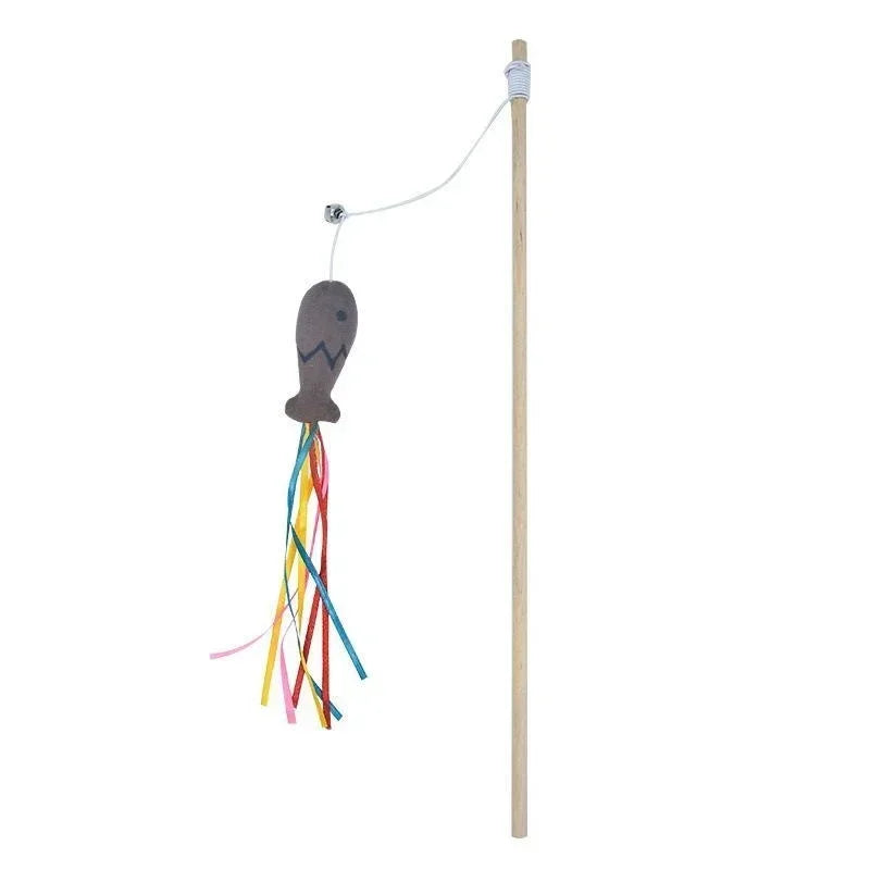 Natural Wooden 3-in-1 Cat Teaser Wand with Organic Catnip & Sensory Ribbons