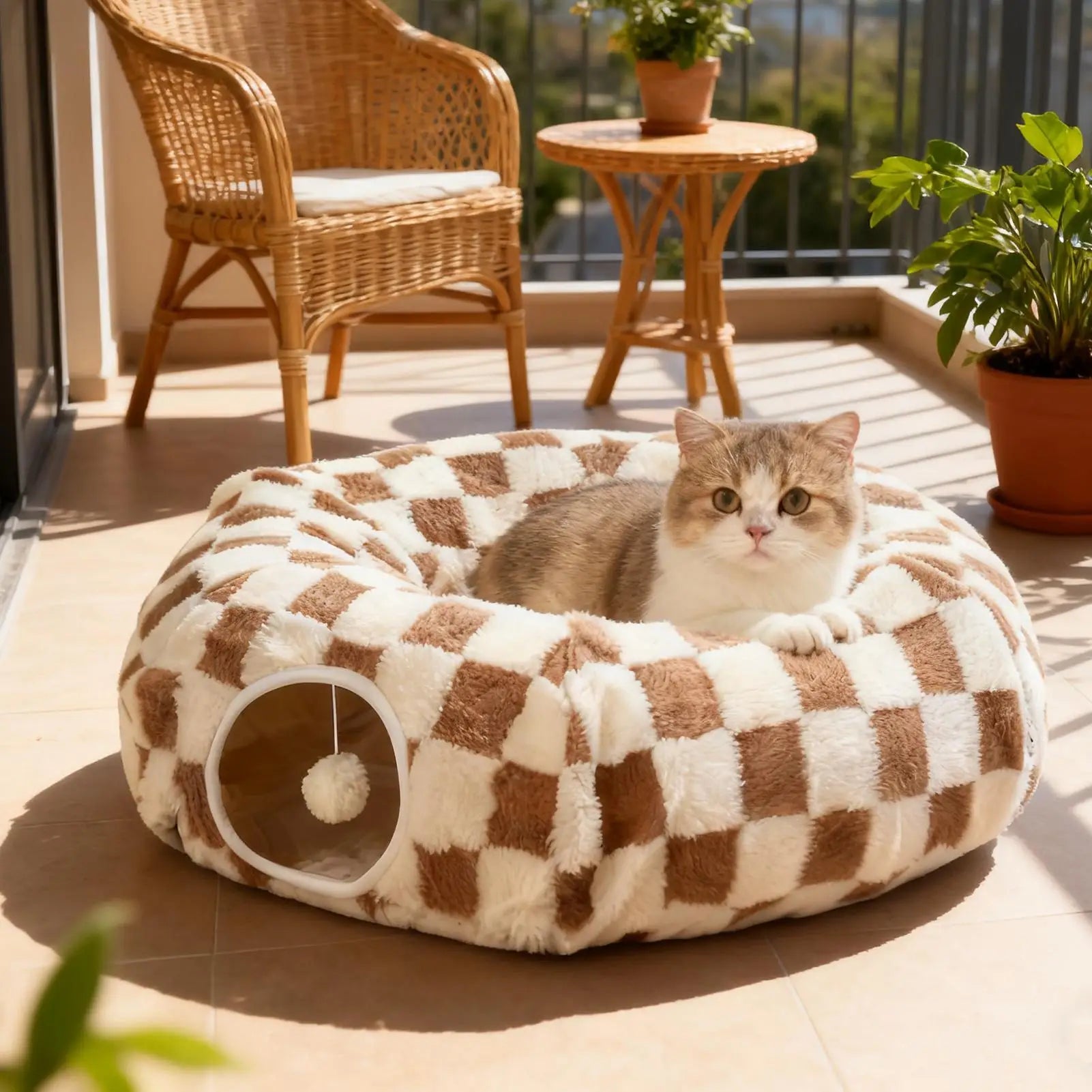 Detachable Round Donut Cat Tunnel Bed