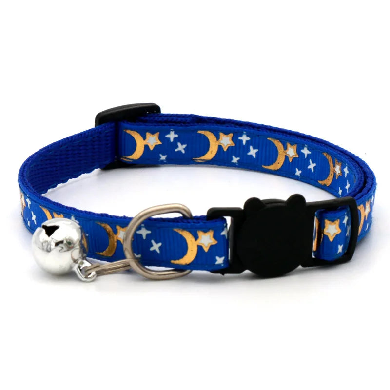 Stars & Moon Reflective Cat Collar | Breakaway Safety Necklace with Cute Bell