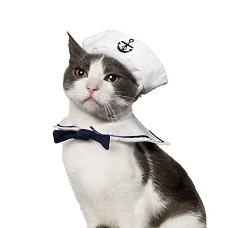 Nautical Navy Sailor Cat Cosplay Costume - Cute Two-Piece Pet Apparel Set