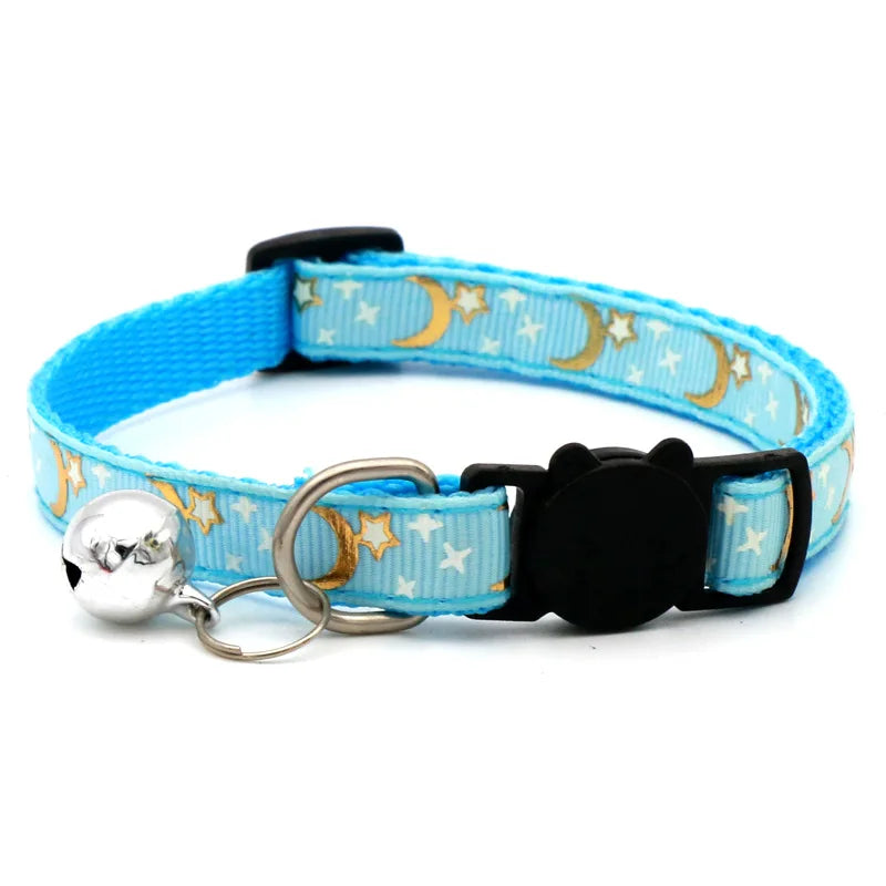 Stars & Moon Reflective Cat Collar | Breakaway Safety Necklace with Cute Bell