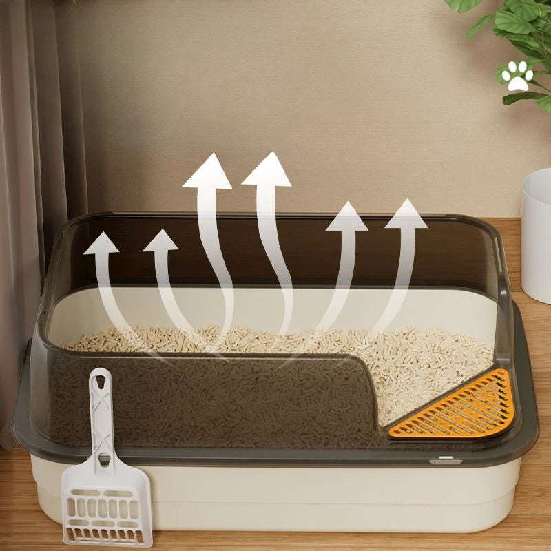 Splash-Proof High-Fence Semi-Enclosed Cat Litter Box