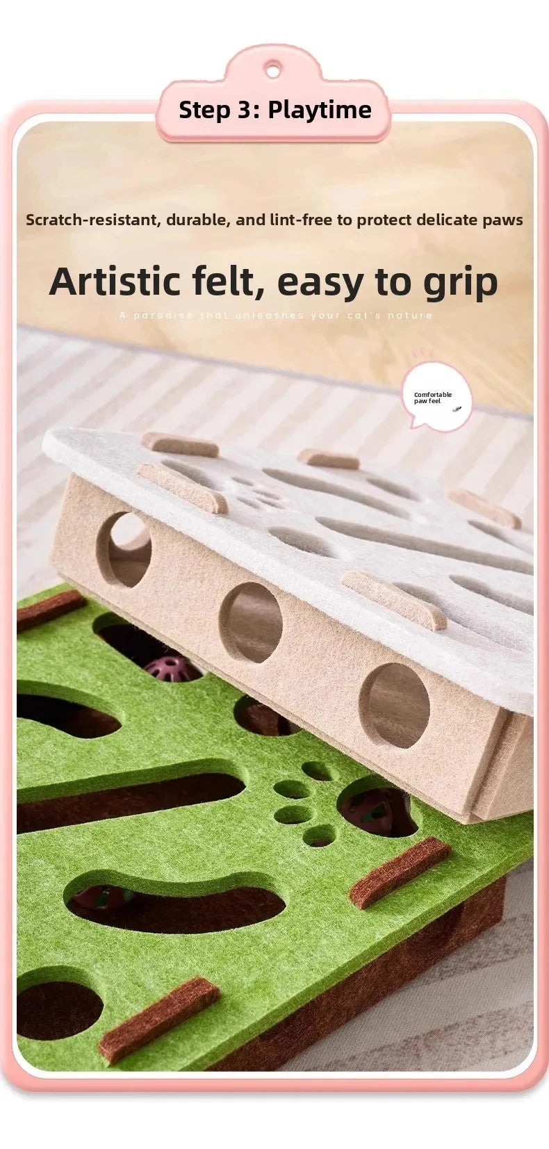 Interactive Felt Cat Puzzle Box & Ball Launcher Activity Game