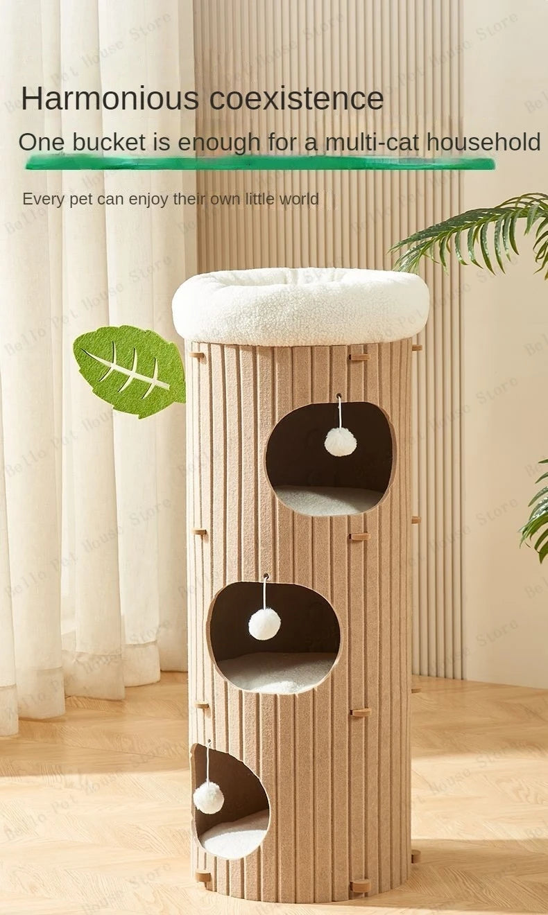 Minimalist Multi-Layer Felt Tree Stump Cat House & Scratching Lounge