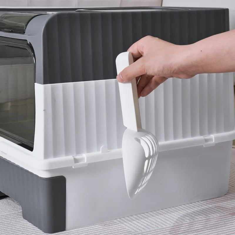 Foldable Fully Enclosed Cat Litter Box | Anti-Tracking Front-Entry Top-Exit Kitty Toilet with Scoop