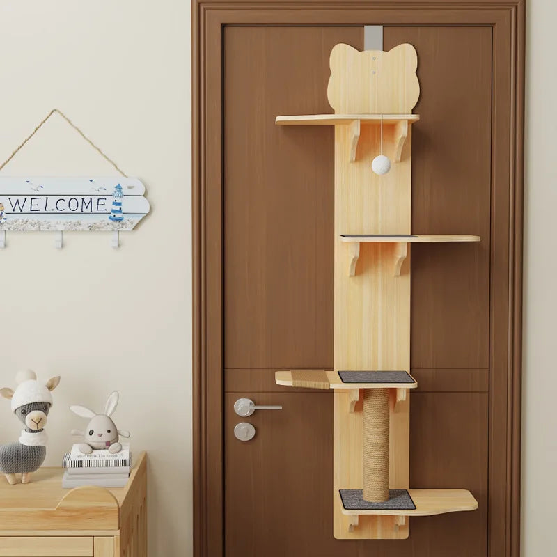 4-Level Solid Wood Hanging Door Cat Climber