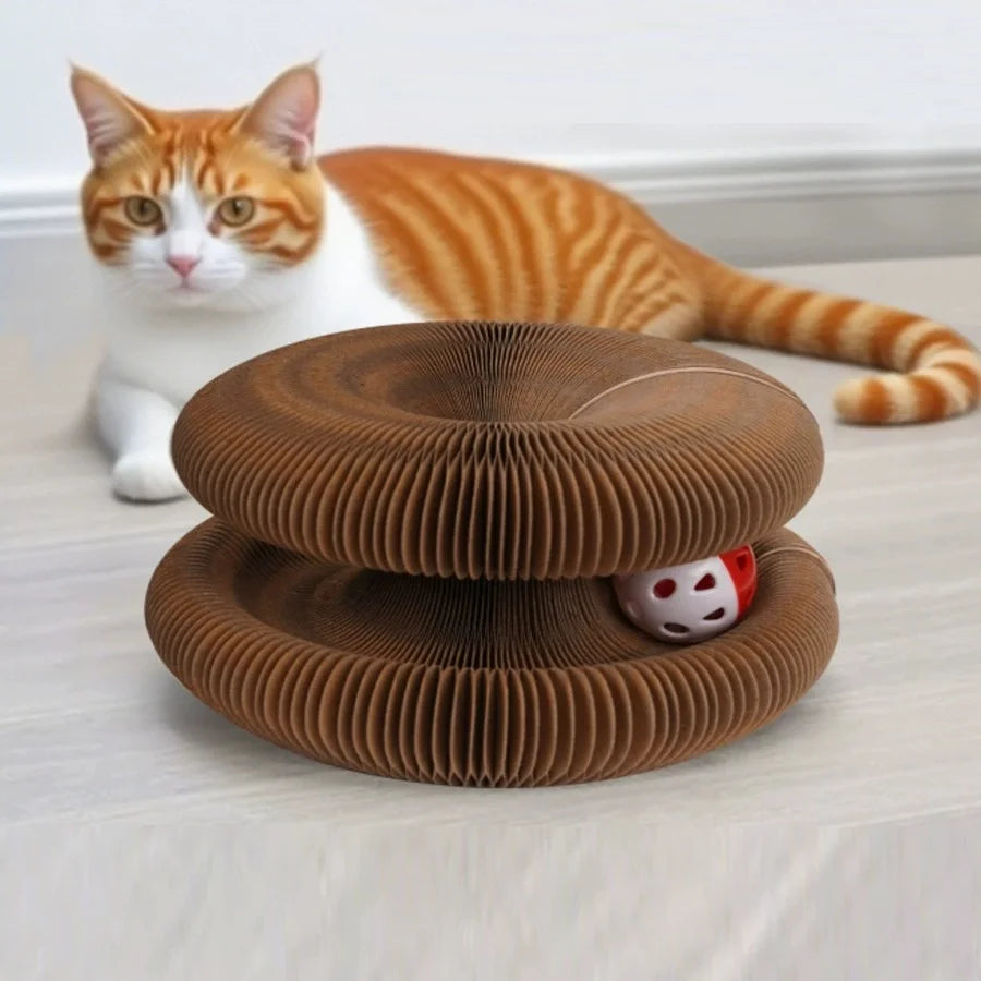 Magic Folding Cat Scratching Board | Interactive Accordion Toy with Rolling Bell