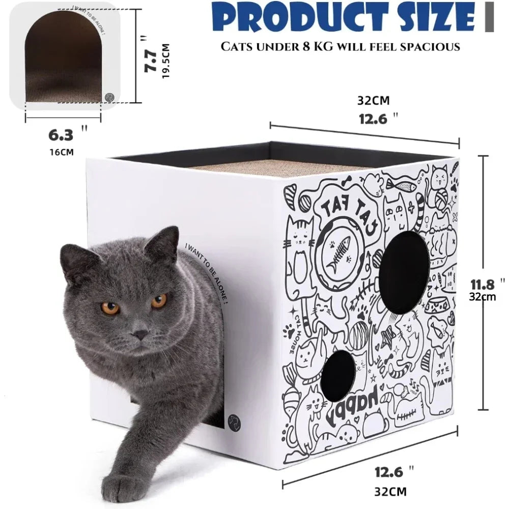 Double-Layer Pine Wood & Cardboard Cat House Scratcher