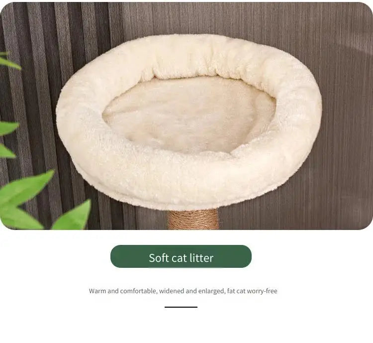 Modern Wooden Cat Tree Tower with Clear View Space Pod & Cozy Dual Condos