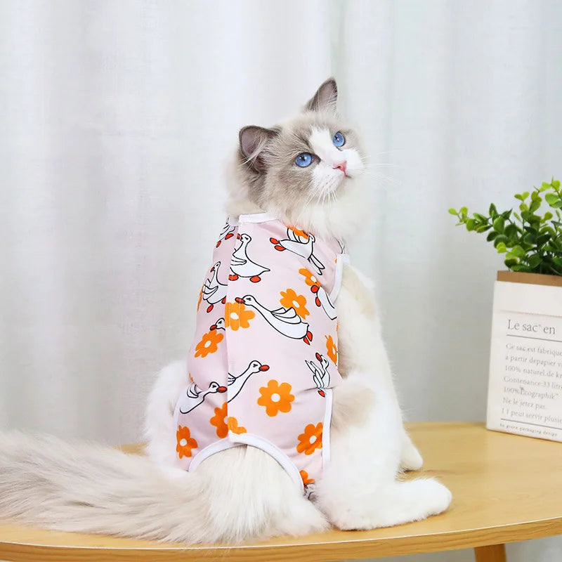 Cute Breathable Cat Surgery Recovery Suit - Anti-Lick Post-Op Protection Onesie