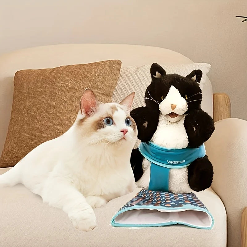 Interactive Cat Wrestling Puppet Toy | Durable Poseable Plush Figure for Indoor Bunny-Kicking Play