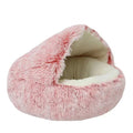 2-in-1 Hooded Plush Soothing Cat Bed | Anti-Anxiety Covered Nest & Cave Sleeping Bag