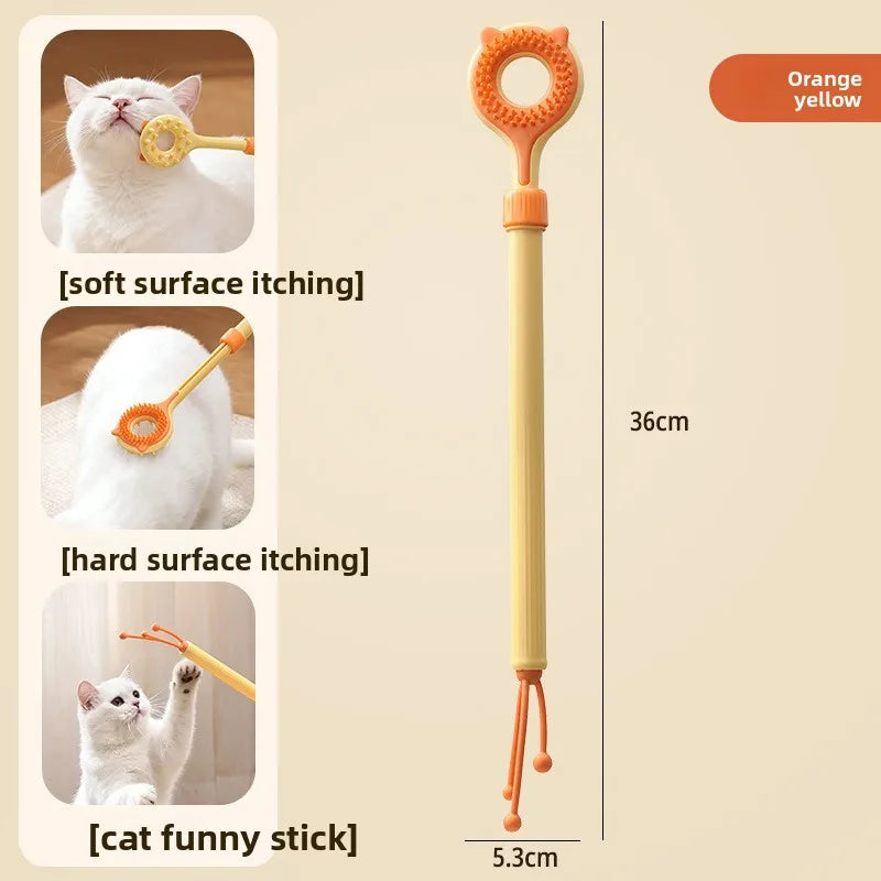 2-in-1 Retractable Kitten Teaser Wand & Grooming Massager