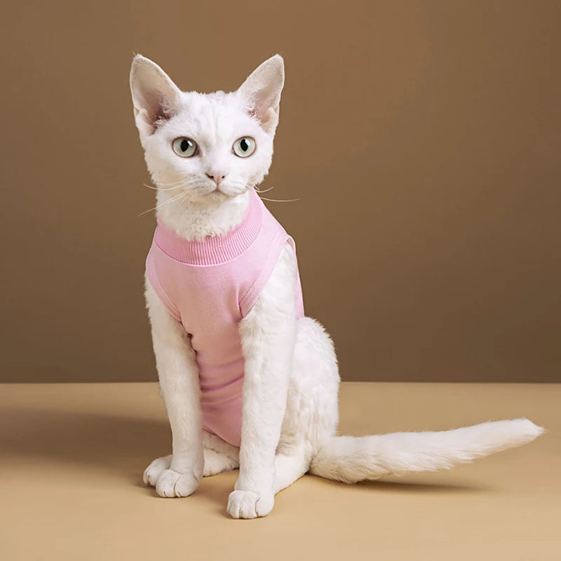 Minimalist Solid Cat Surgery Recovery Vest - Breathable Anti-Lick Post-Op Jumpsuit