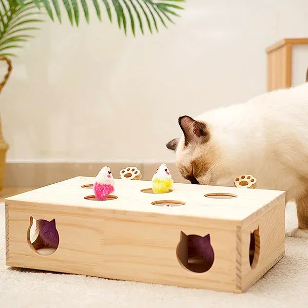 Solid Wood Interactive Whack-A-Mole Cat Toy