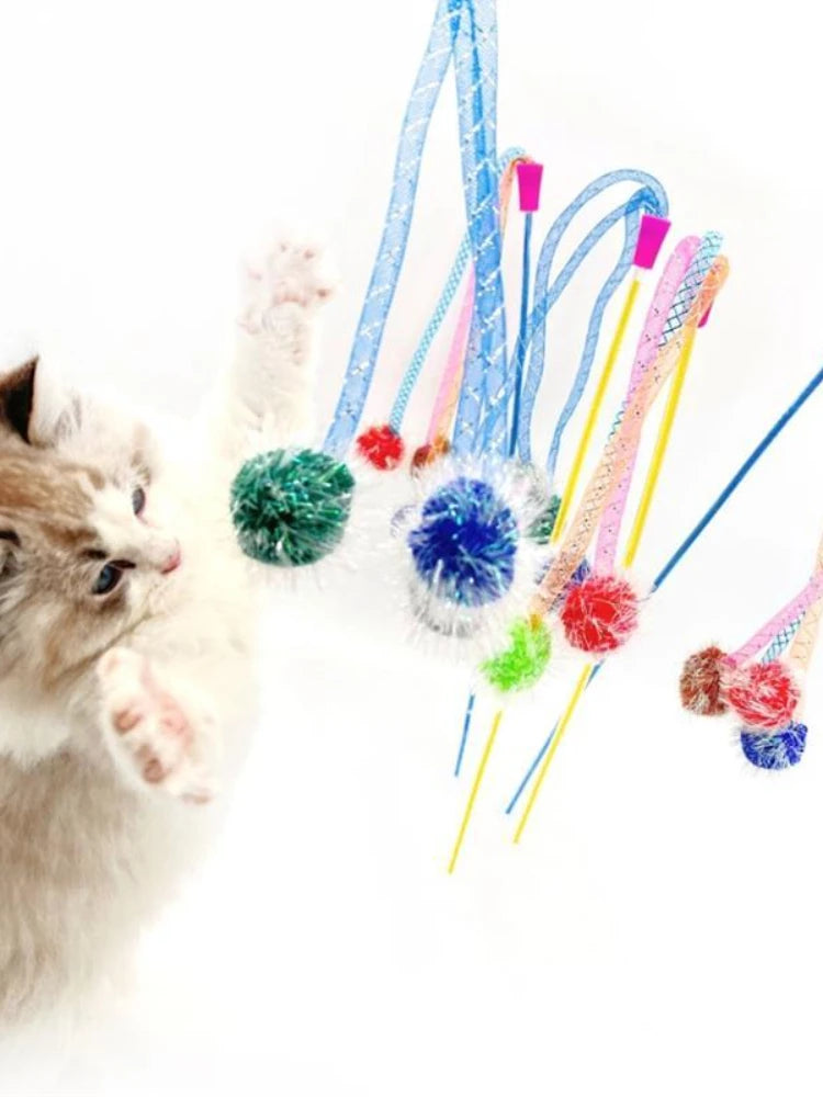 MOONBIFFY Flexible Interactive Cat Teaser Wand with Plush Hunting Ball
