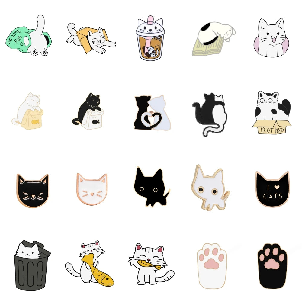 Edgy, Cute, Rebel, Punk Black-White Cat with Knife Enamel Pin