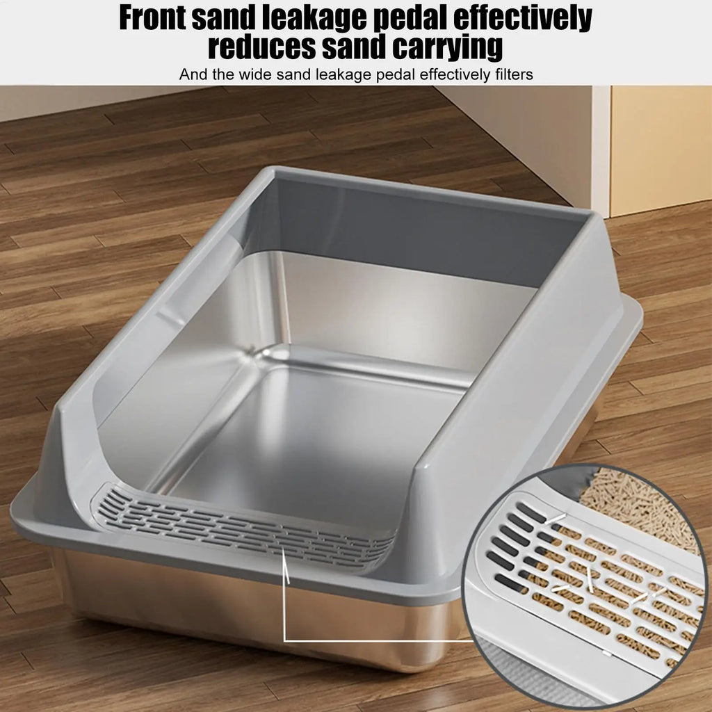 Deepened Semi-Enclosed Stainless Steel Cat Litter Box