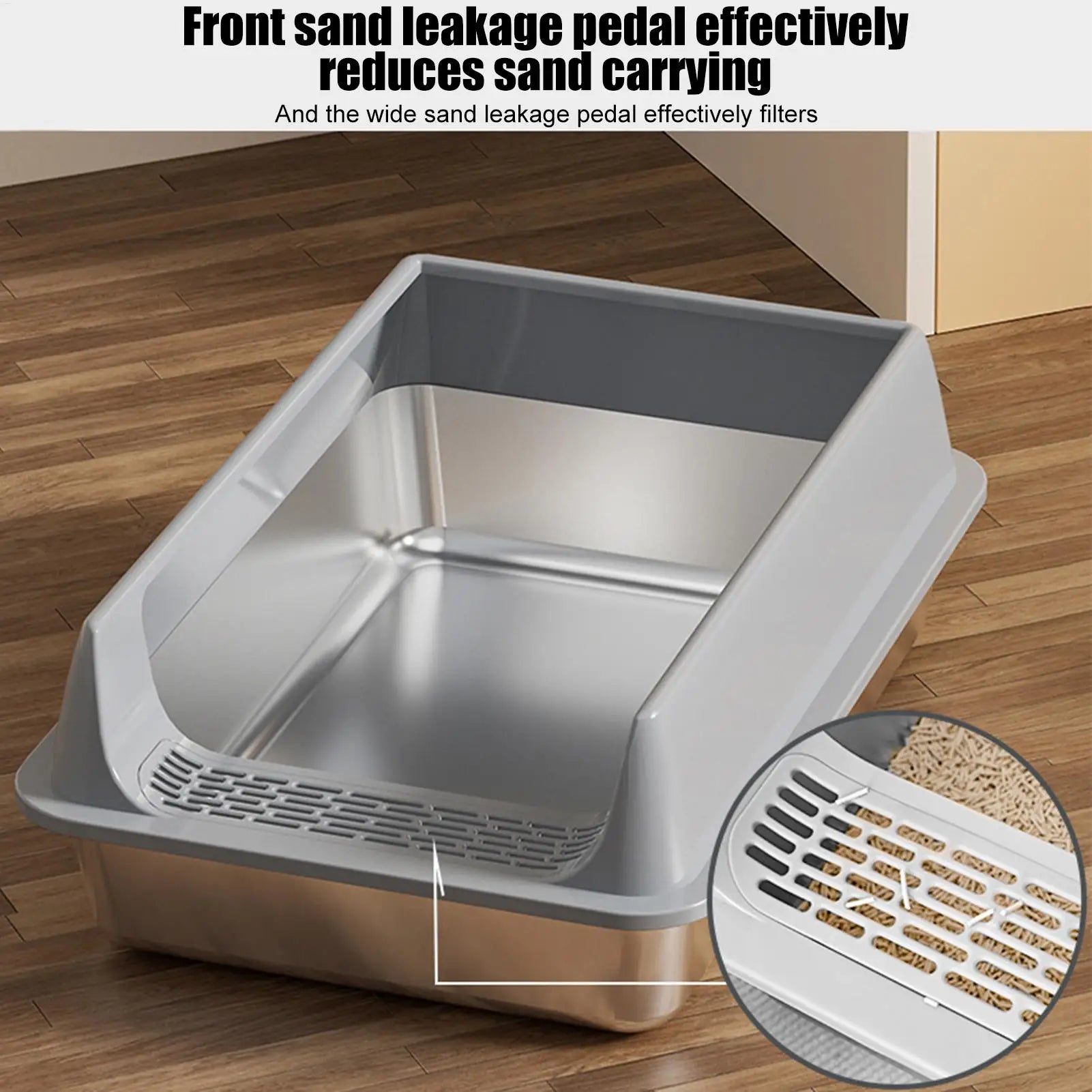 Deepened Semi-Enclosed Stainless Steel Cat Litter Box
