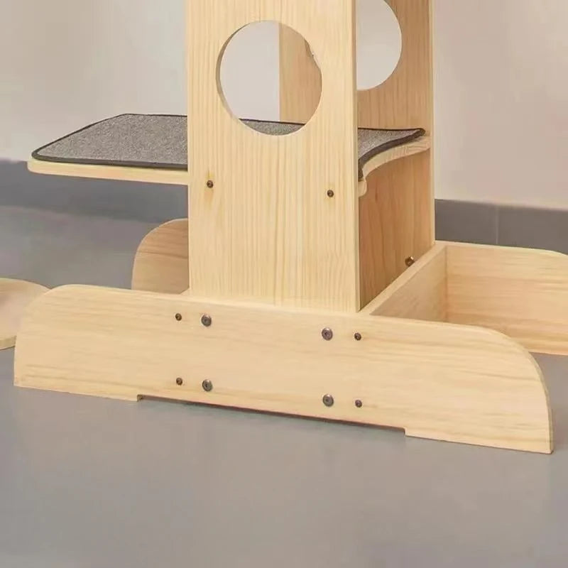 Deluxe 4-Tier Solid Wood Cat Castle Tower & Multifunctional Hammock Sanctuary