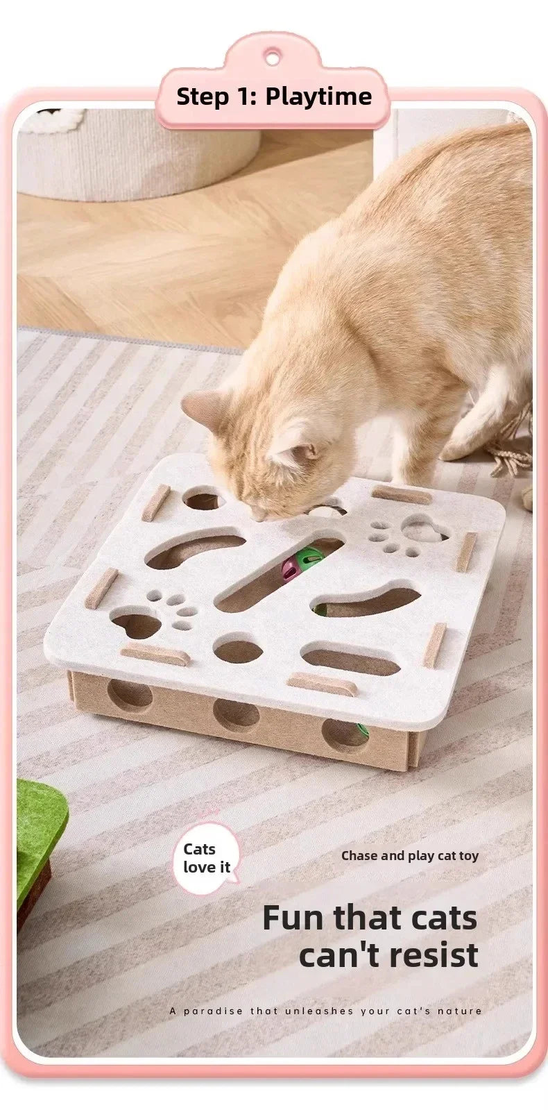 Interactive Felt Cat Puzzle Box & Ball Launcher Activity Game
