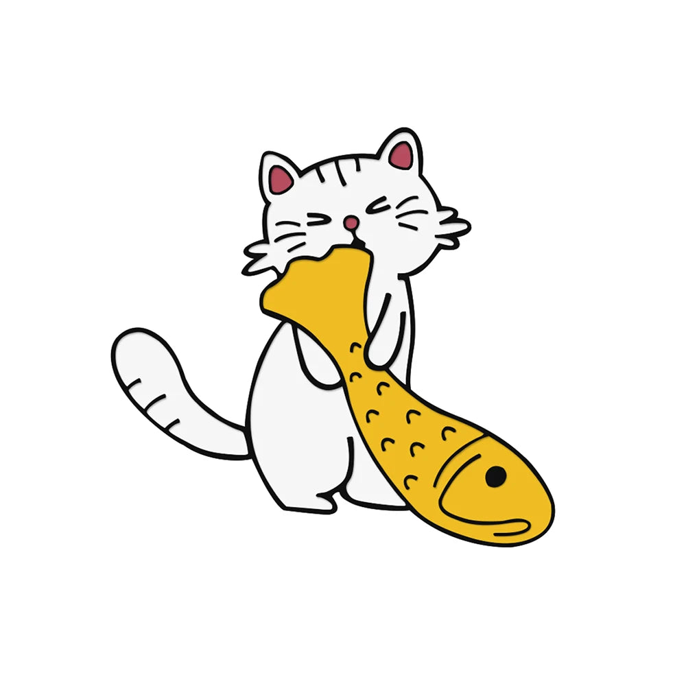 Edgy, Cute, Rebel, Punk Black-White Cat with Knife Enamel Pin