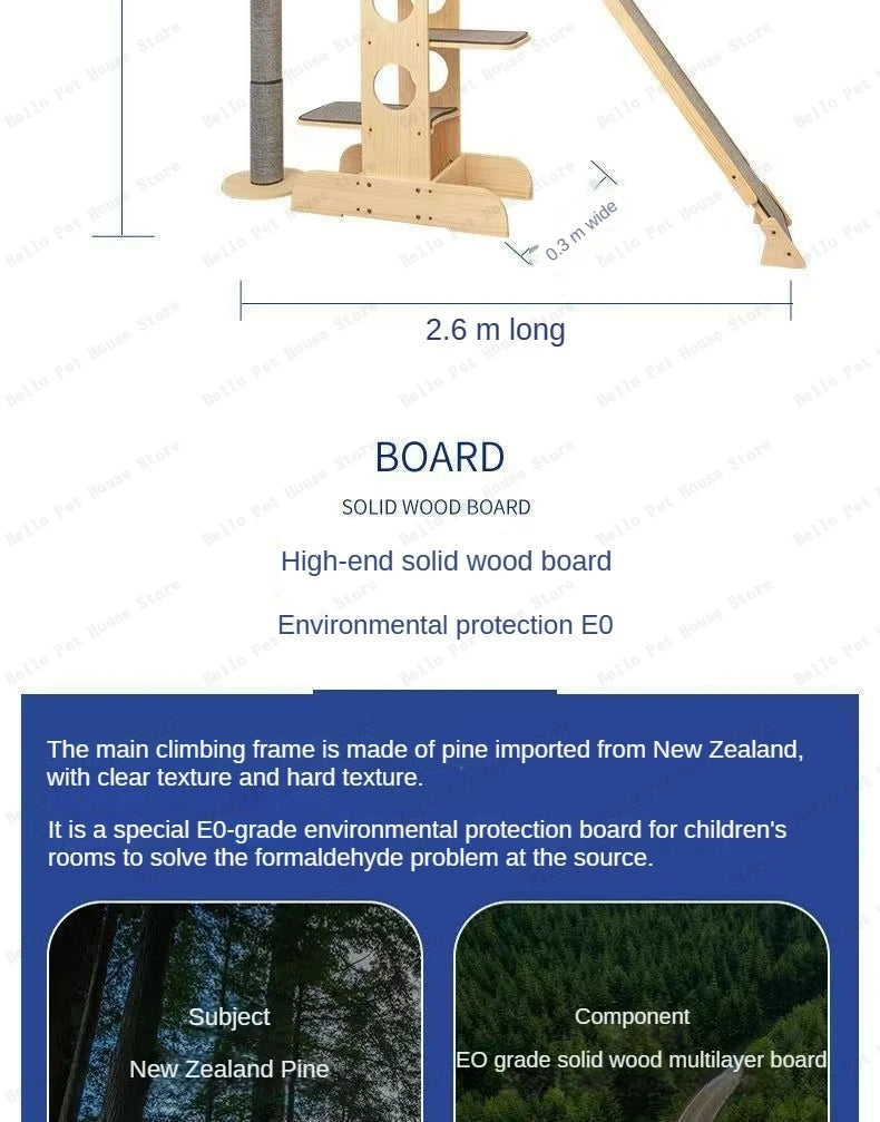 Deluxe 4-Tier Solid Wood Cat Castle Tower & Multifunctional Hammock Sanctuary