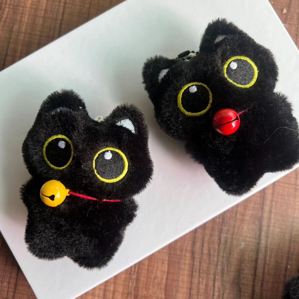 Cute Pilot Plush Black Cat Keychain