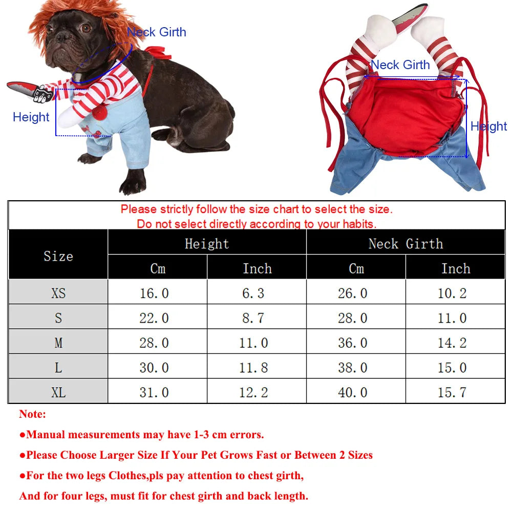 Funny Novelty Cat Halloween Chucky Cosplay Costume - Creative 3D Party Jumpsuit with Foam Prop