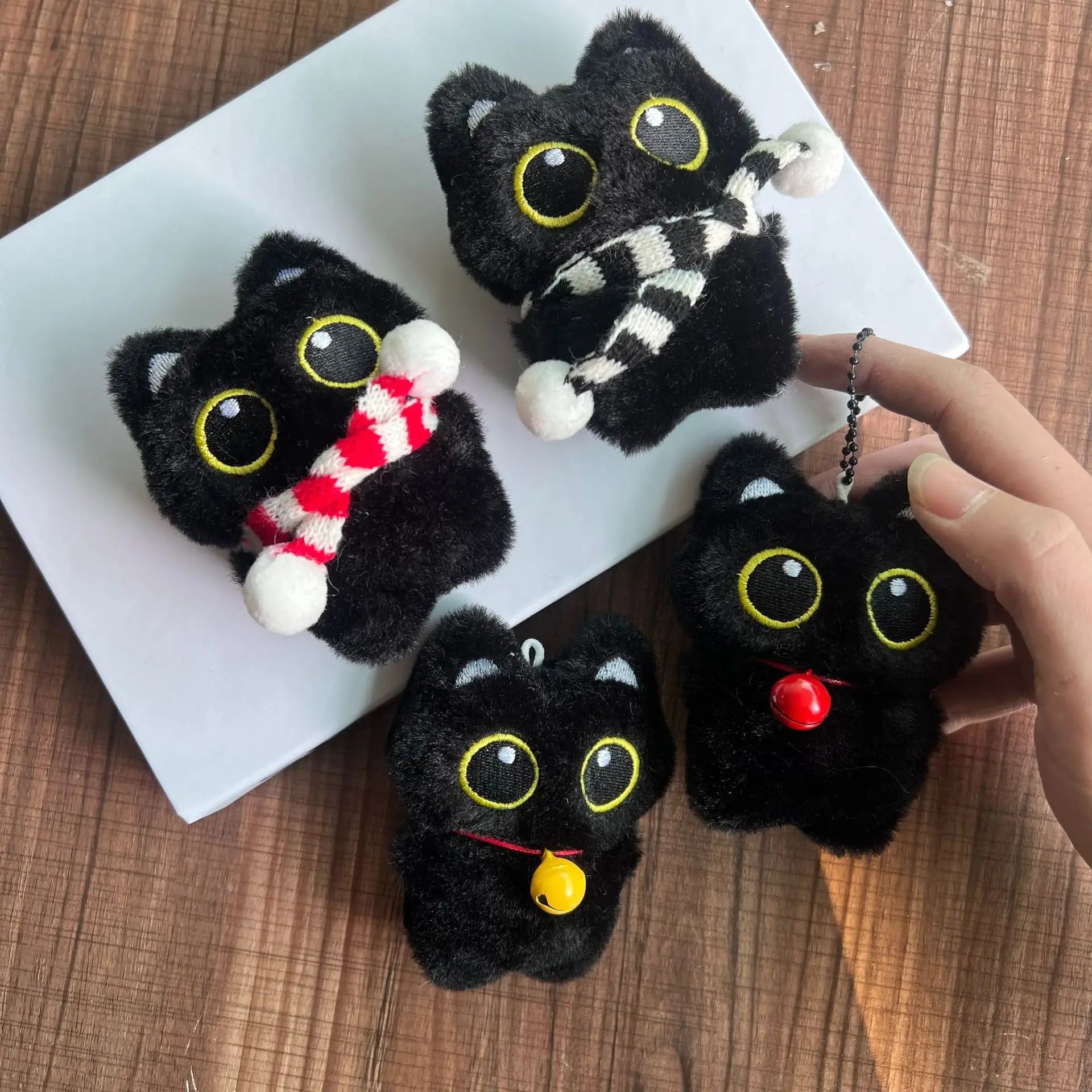 Cute Pilot Plush Black Cat Keychain
