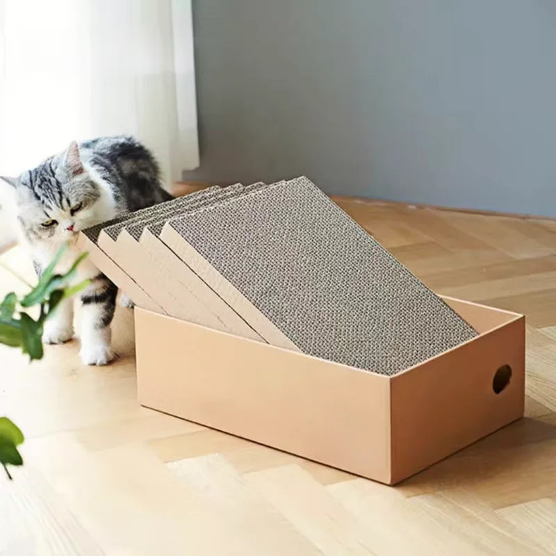 4-in-1 Multi-Layer Wooden Cat Scratcher Box | Heavy-Duty Reversible Cardboard Scratching Station