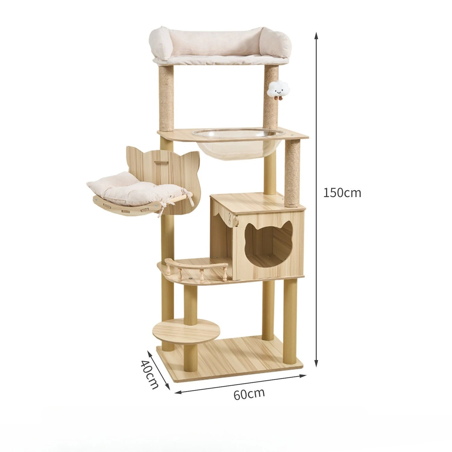 Modern 3-Tier Wooden Cat Tree Tower | Luxury Indoor Condo with Ultra-Plush Top Perch