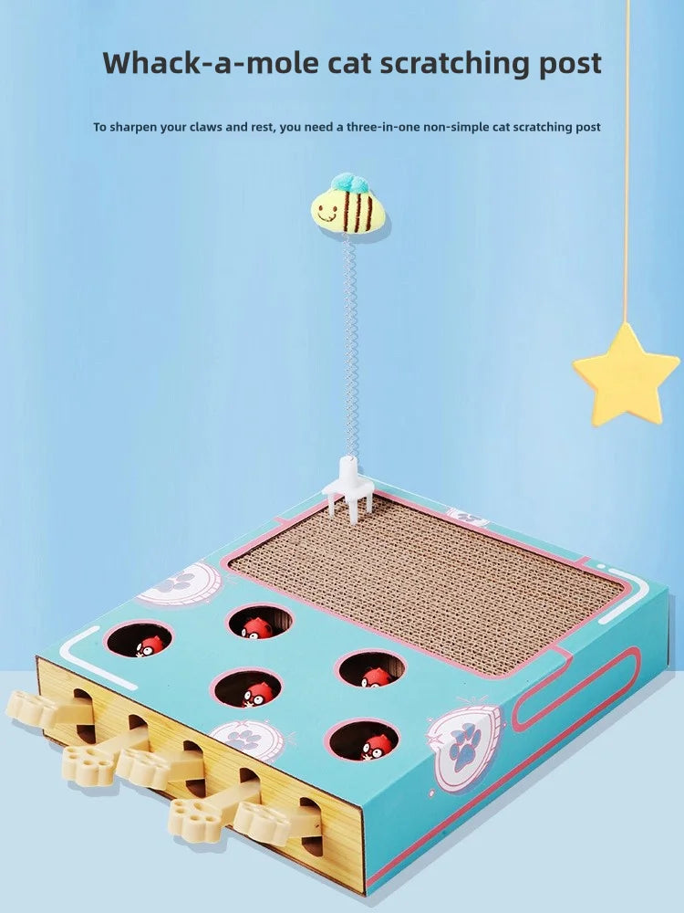 Interactive 3-in-1 Whack-A-Mole Cat Enrichment Toy & Scratching Pad