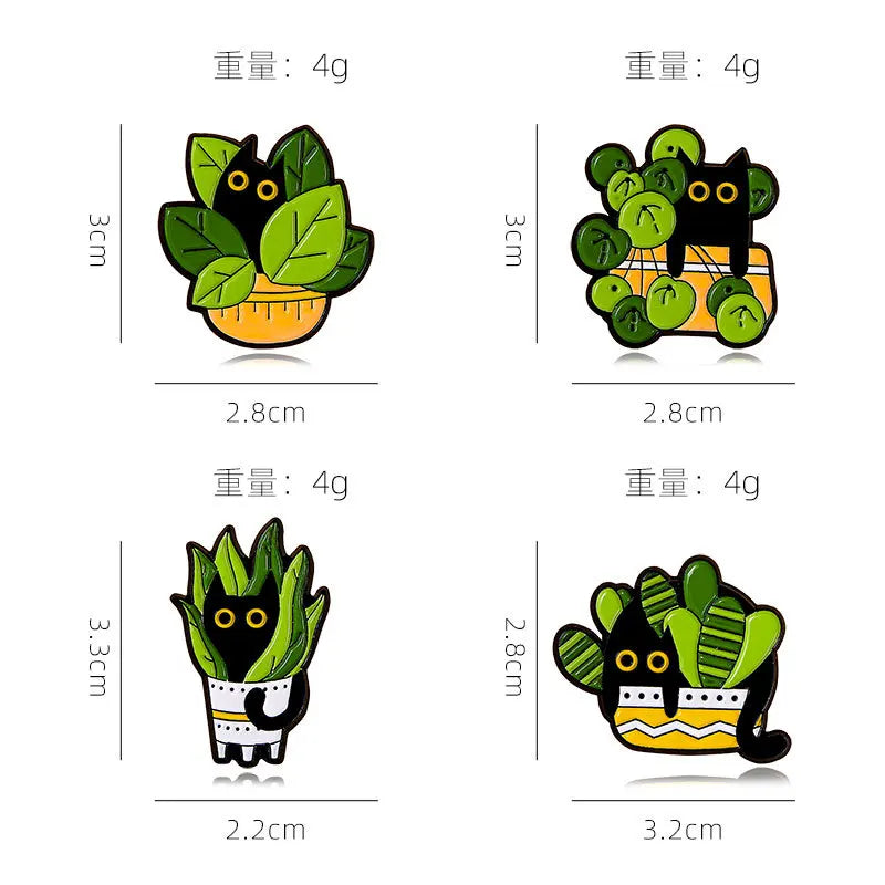 Botanical Peek-a-Boo Black Cats in Plants Enamel Pins