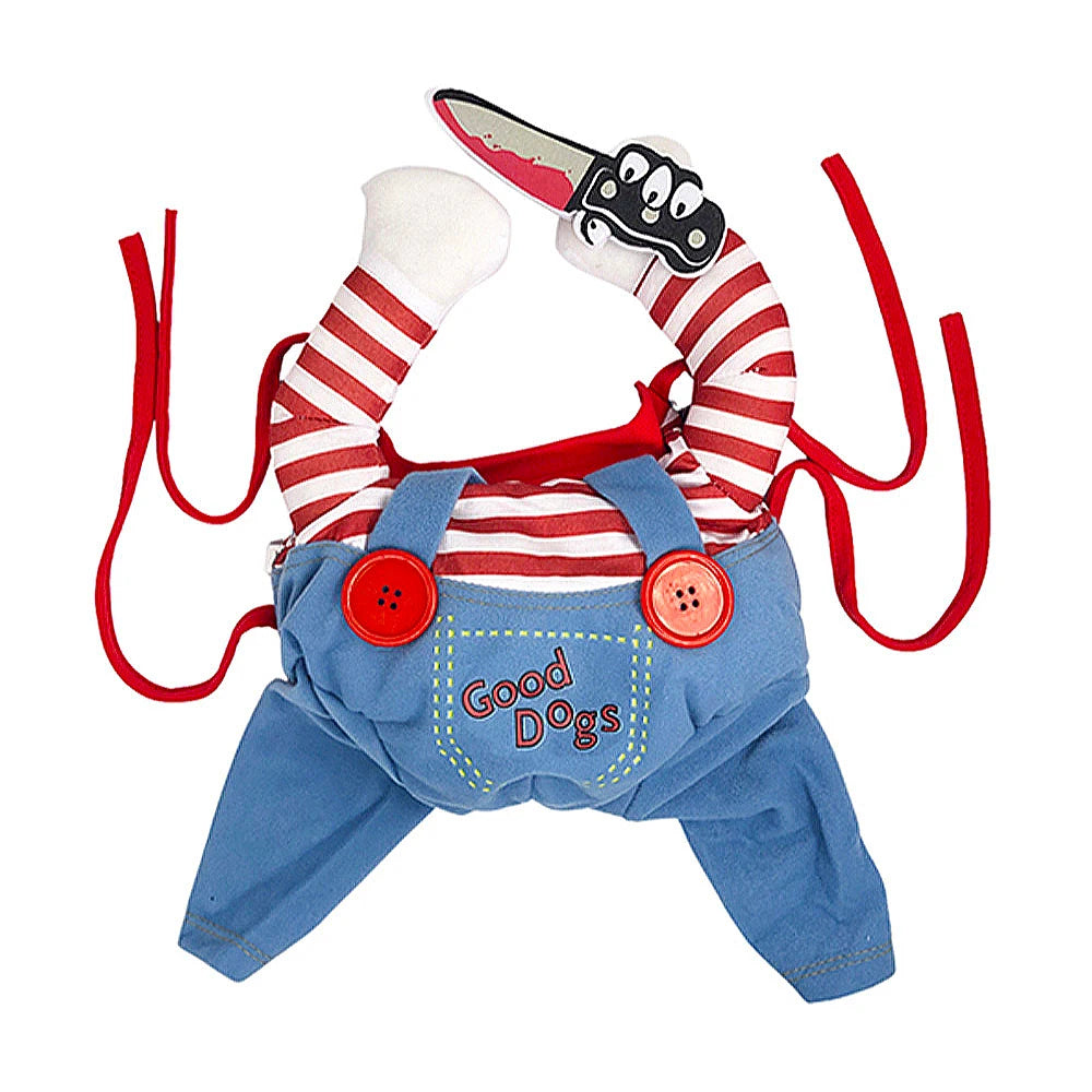 Funny Novelty Cat Halloween Chucky Cosplay Costume - Creative 3D Party Jumpsuit with Foam Prop