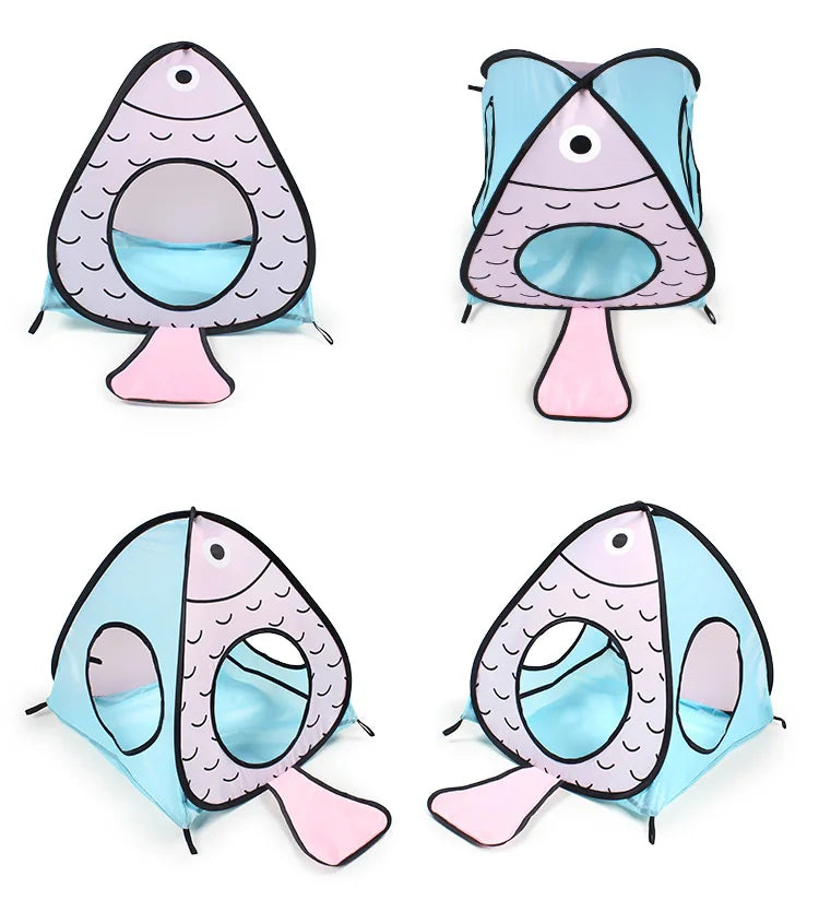 3-in-1 Cartoon Cat & Fish Adventure Tunnel Fort Outdoor