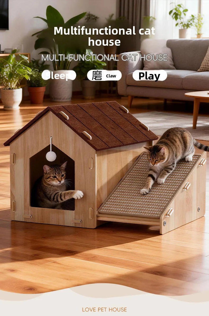 Integrated Double-Layer Cat House & Jute Scratching Board