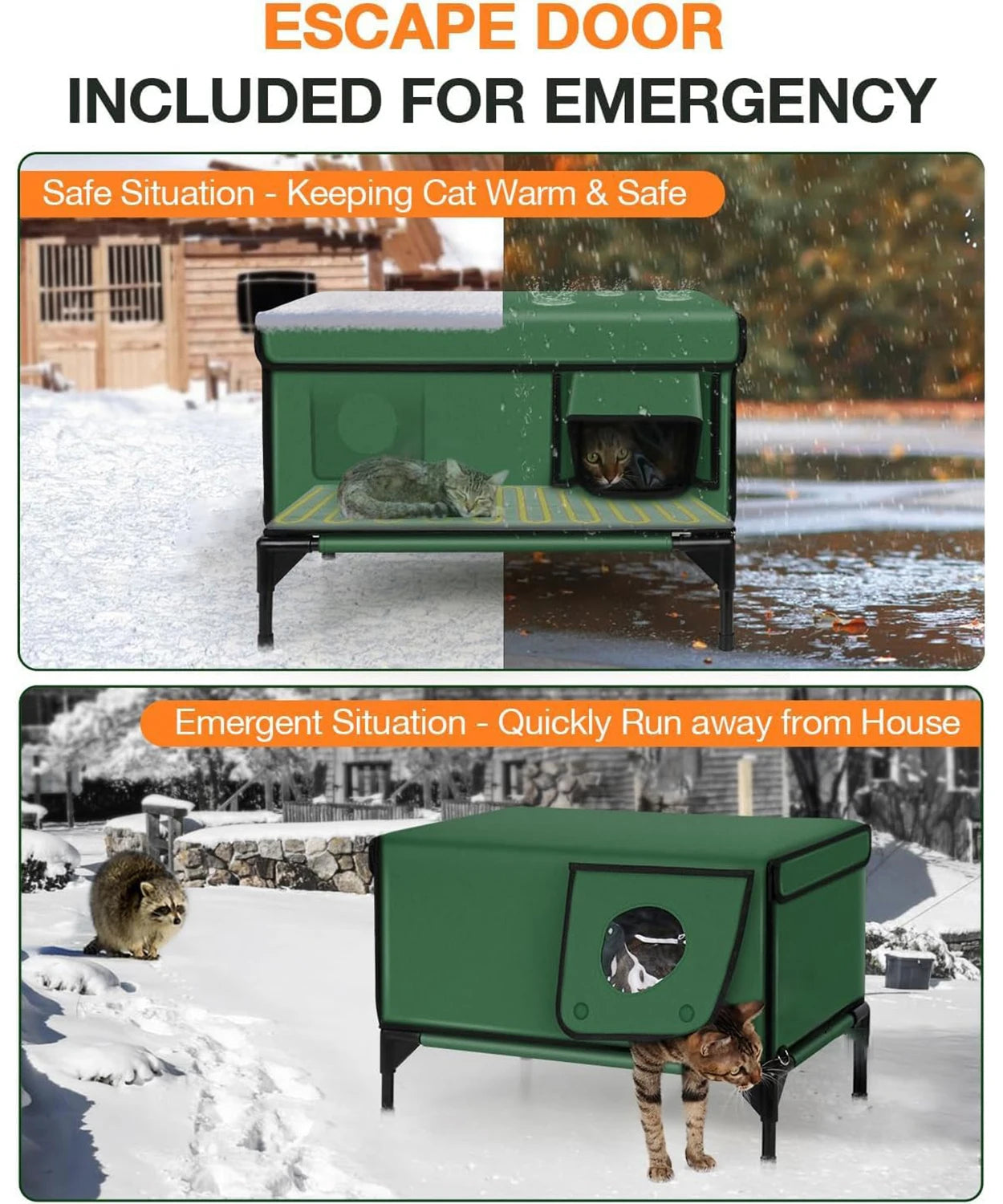 Insulated Waterproof Outdoor Cat House with Escape Door