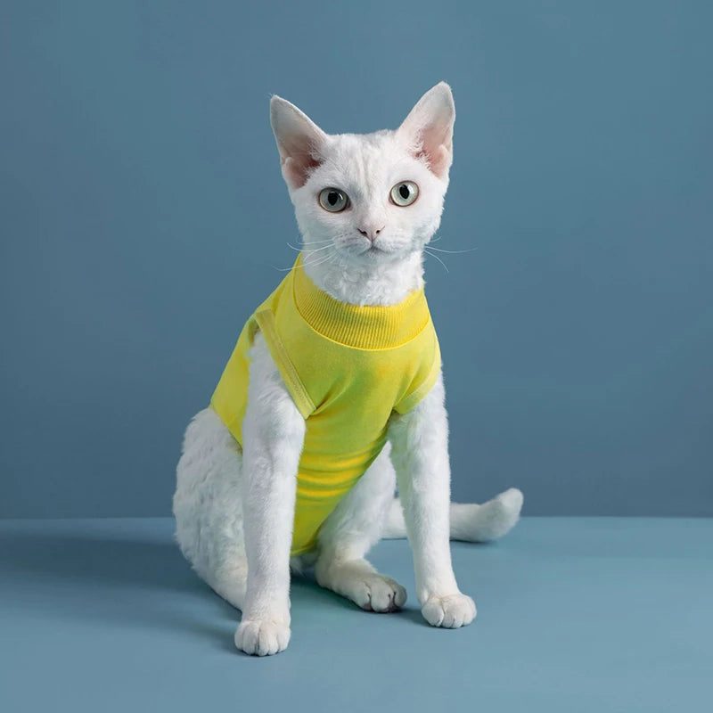 Minimalist Solid Cat Surgery Recovery Vest - Breathable Anti-Lick Post-Op Jumpsuit