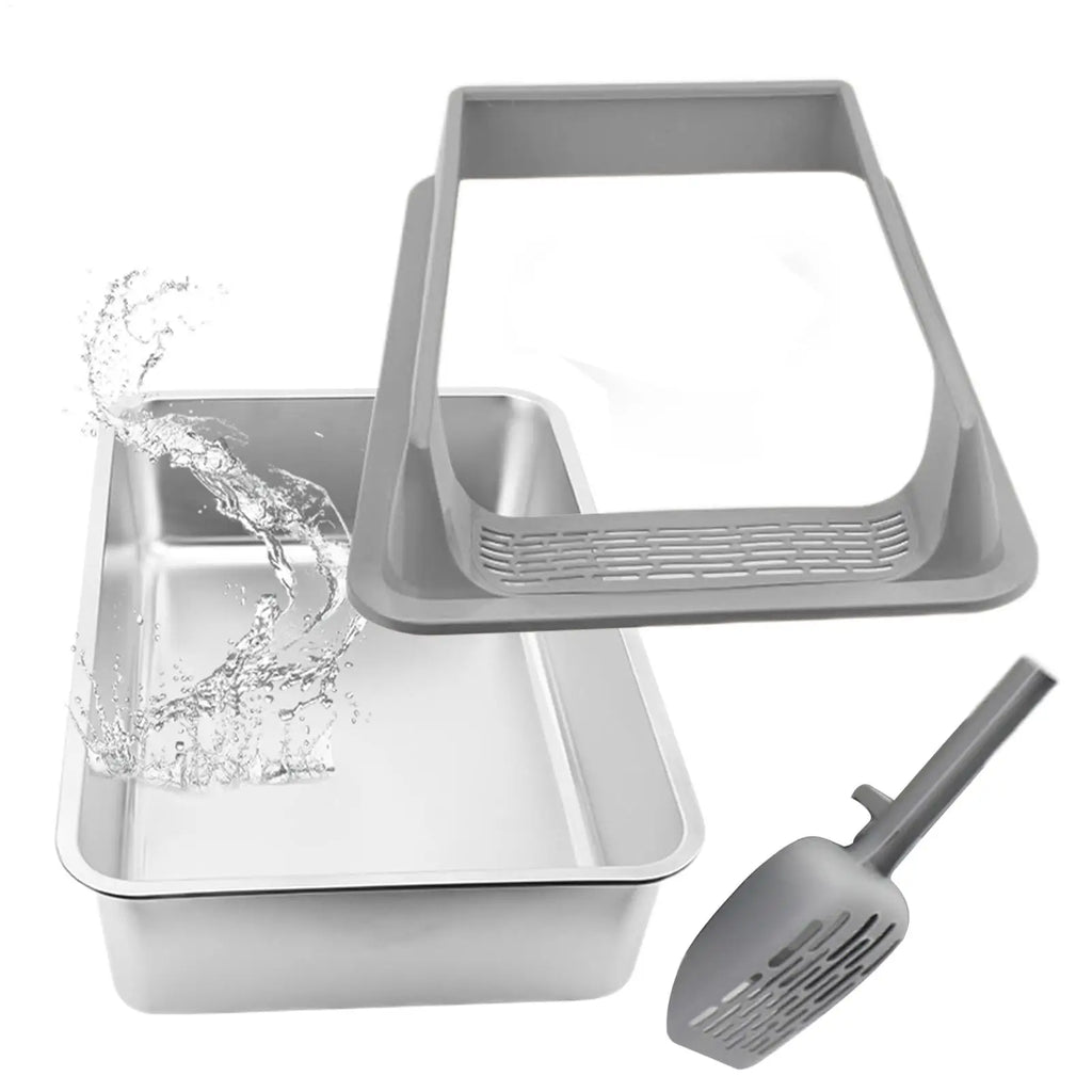 Deepened Semi-Enclosed Stainless Steel Cat Litter Box