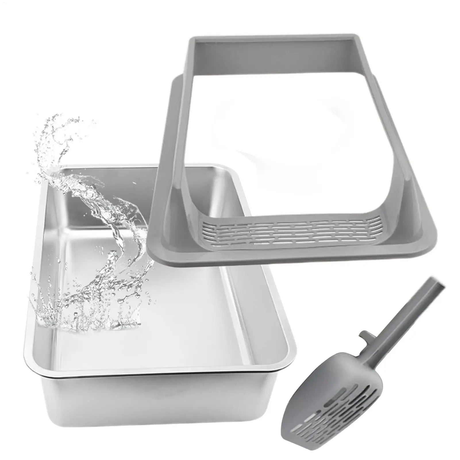 Deepened Semi-Enclosed Stainless Steel Cat Litter Box