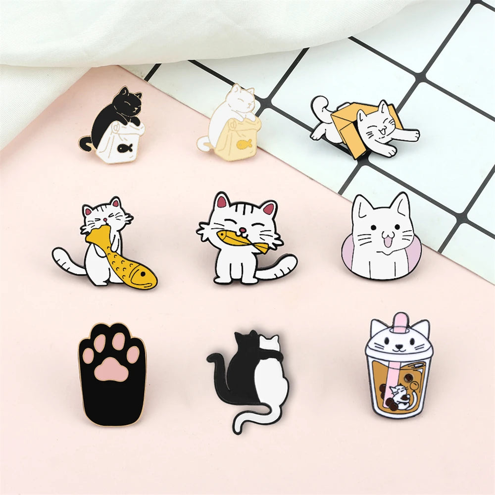 Edgy, Cute, Rebel, Punk Black-White Cat with Knife Enamel Pin