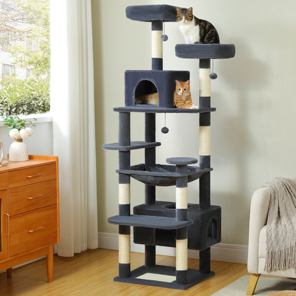 Deluxe 8-Level Multi-Cat Tree Tower with Spacious Hammock & Scratching Board (183cm)