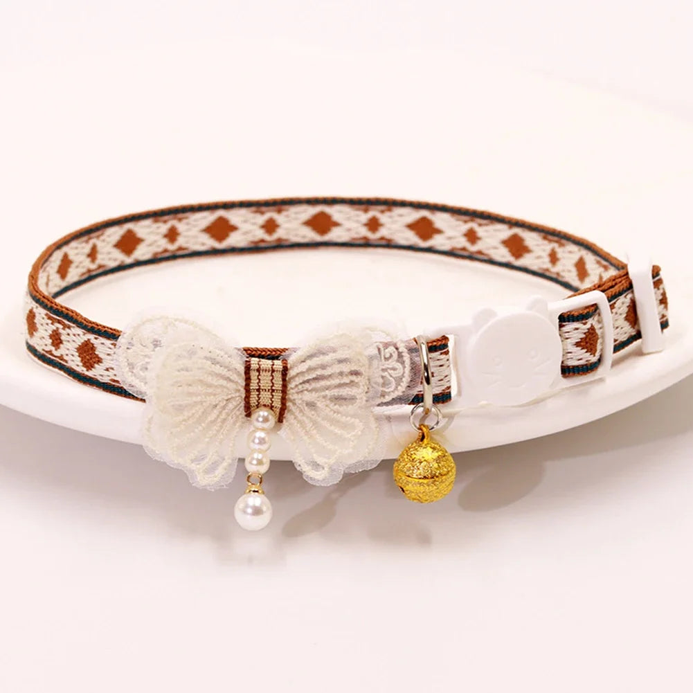 Adjustable Cartoon Print Cat Collar with Location Bell