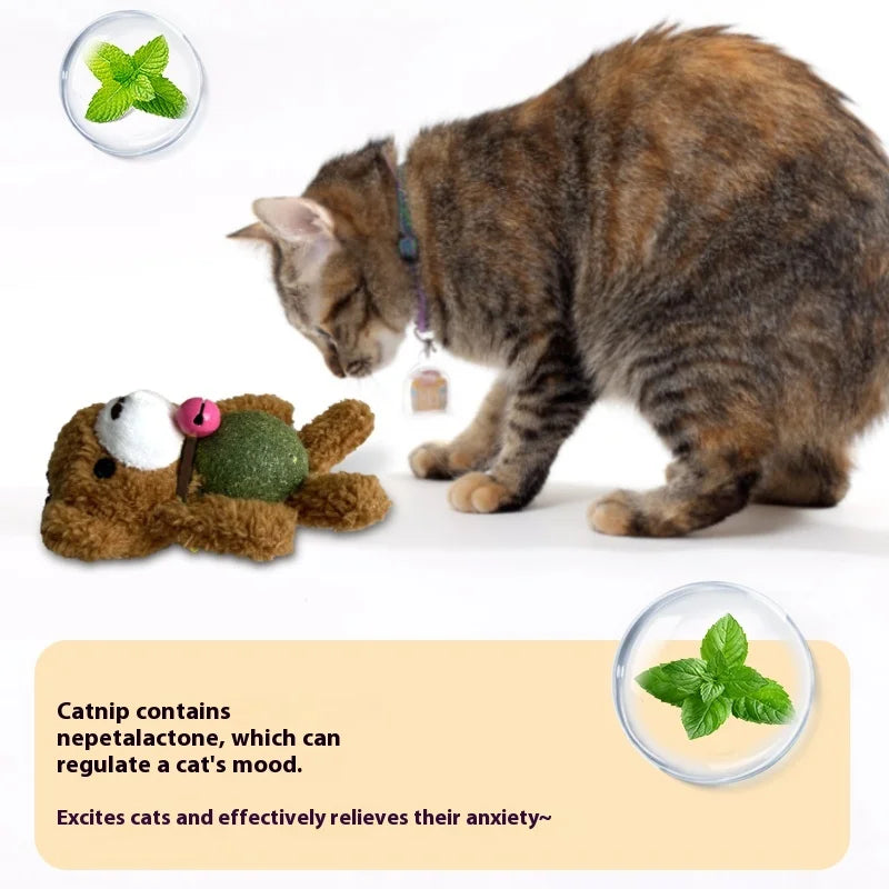 Interactive Catnip Plush Character Toy | Self-Entertainment Dental Chew with Built-In Bell