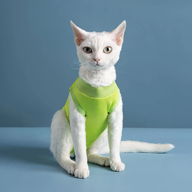 Minimalist Solid Cat Surgery Recovery Vest - Breathable Anti-Lick Post-Op Jumpsuit
